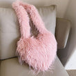 Plush Shoulder Bag Heart Shaped Purse Faux Fur Crossbody Bag