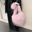 Plush Shoulder Bag Heart Shaped Purse Faux Fur Crossbody Bag