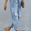 Women's Ripped Drawstring Elastic Waist Denim Pants