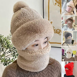 2IN1 Women Neck Warm Fleece Hat