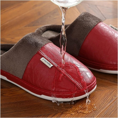Women Men PU Leather Fleece Slippers