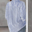 Womens Button Down Striped Classic Long Sleeve Collared  Blouse