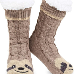 Women Sloth Pattern Non-Slip Sherpa  Floor Socks