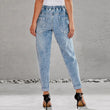 Women's Ripped Drawstring Elastic Waist Denim Pants