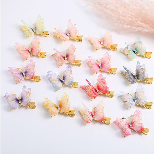 16pcs Yarn Rhinestone Butterfly Hairpin