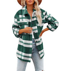 Women's Plaid Flannel Long Sleeve Lapel Button Pocketed Shacket