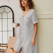 Womens V-Neck Button Down Short Sleeve Nightgown