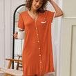 Womens V-Neck Button Down Short Sleeve Nightgown