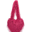 Plush Shoulder Bag Heart Shaped Purse Faux Fur Crossbody Bag