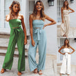 Women Off Shoulder Elegant Rompers Wide Leg Long Pants with Belt