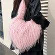 Plush Shoulder Bag Heart Shaped Purse Faux Fur Crossbody Bag