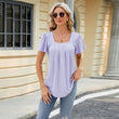 Women Spring Summer Square Neck Short Sleeve Shirt