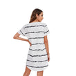 Womens Short Sleeve Stripe Printed Crewneck Dress