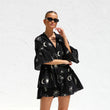 Women Bell Sleeves Printed Mini Dress