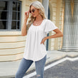 Women Spring Summer Square Neck Short Sleeve Shirt