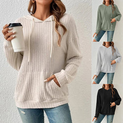 Women Solid Color Hoodie Pullover with Pocket