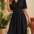 Women V-neck Short-sleeved  Bell-sleeved Dress