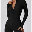 Women Sexy Bodycon Workout Solid Long Sleeve Zipper Jumpsuit