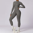 Women Sexy Bodycon Workout Solid Long Sleeve Zipper Jumpsuit