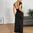 Women Solid Color Backless Slim Dress