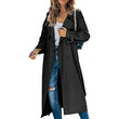 Women Solid Color Lapel Double Breasted Windbreaker Over Knee Long Trench Coat
