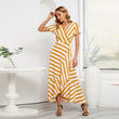 Women's Stripe Patchwork Ruffle Wrap Long Maxi Dress