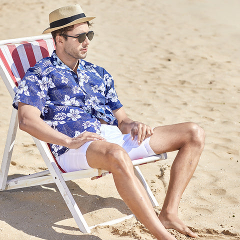 Men Hawaii Print Short Sleeves Tshirt Beach Shirt