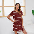 Womens Short Sleeve Stripe Printed Crewneck Dress