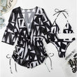 3PCS/SET Tropical Print Halter Triangle Bikini Swimsuit With Romper