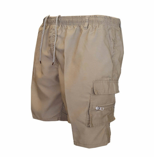 Men's Casual Cotton Elastic Waist Multi Pocket Cargo Shorts