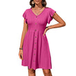 Women Ruffle Trim V-neck Smock Dress with Button