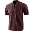 Men's  Casual Retro Solid Short Sleeve Lace Up V Neck T-shirt