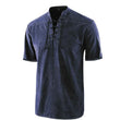 Men's  Casual Retro Solid Short Sleeve Lace Up V Neck T-shirt