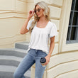 Women Spring Summer Square Neck Short Sleeve Shirt