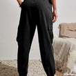Womens Solid Drawstring Elastic Waist Pants with Pockets