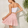 Women Floral Ruffle Hem Black Ruffle Skirt A-line Flowy Short Skirt