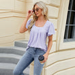 Women Spring Summer Square Neck Short Sleeve Shirt