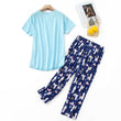 Summer Round Neck Suit Pajamas Short Sleeve Long Pants Pajamas Set