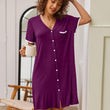 Womens V-Neck Button Down Short Sleeve Nightgown