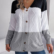 Women Contrast Button Down Long Sleeve Sweater Cardigan