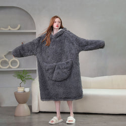 Super Warm Thick Fleece Wearable Blanket Loungwear Hoodie Blanket with Pocket