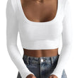 Women Scoop Neck Rib Crop T-shirt