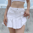 Women Pleated Ruffle Denim Skirt Fake 2pcs Skirt