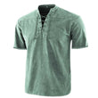 Men's  Casual Retro Solid Short Sleeve Lace Up V Neck T-shirt