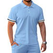 Men's 2 Piece Outfits Striped Short Sleeve Tee and Drawstring Shorts Set