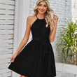 Women Halter Sleeveless Pleated Dress