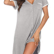 Womens V-Neck Button Down Short Sleeve Nightgown