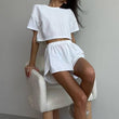 Women Hollow Crop Top Short Pants Set