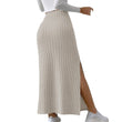 Women Solid Ribbed Knit Bodycon High Split Skirt
