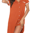 Womens V-Neck Button Down Short Sleeve Nightgown